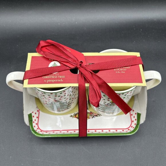 Spode Christmas Two Mug and One Tray Gift Set Christmas Trees Coffee Cup - Picture 2 of 5